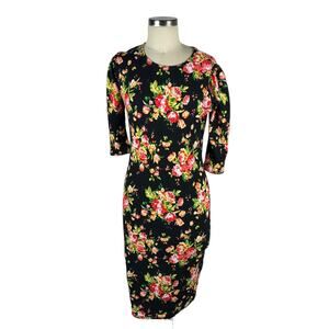WUKOGALS Black Floral Patterned Sheath Midi Dress Women's 1 Boho Preppy‎